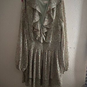 Altar'd State Green Cream Bishop Sleeve Sundress